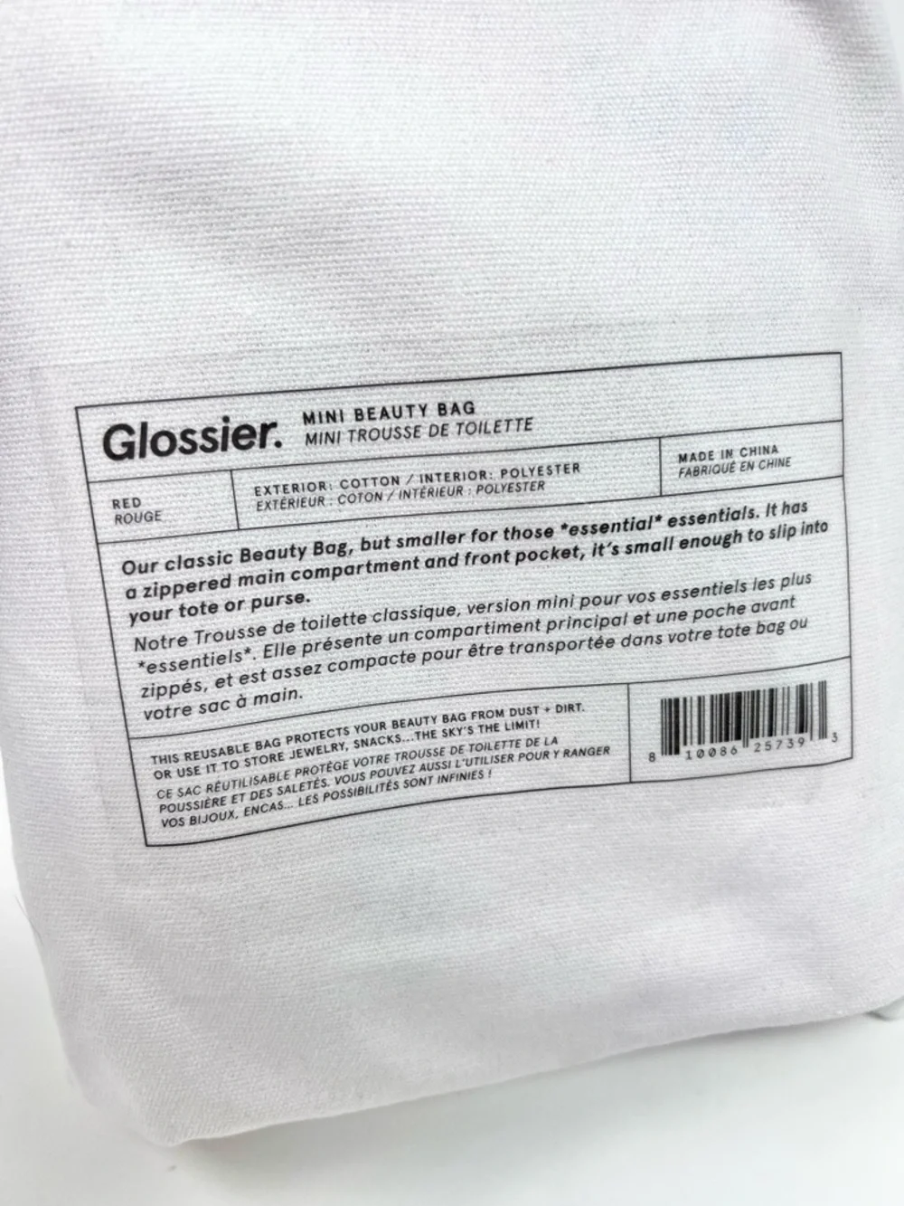 Glossier Mini Beauty Bag Red Cotton Travel Essentials
